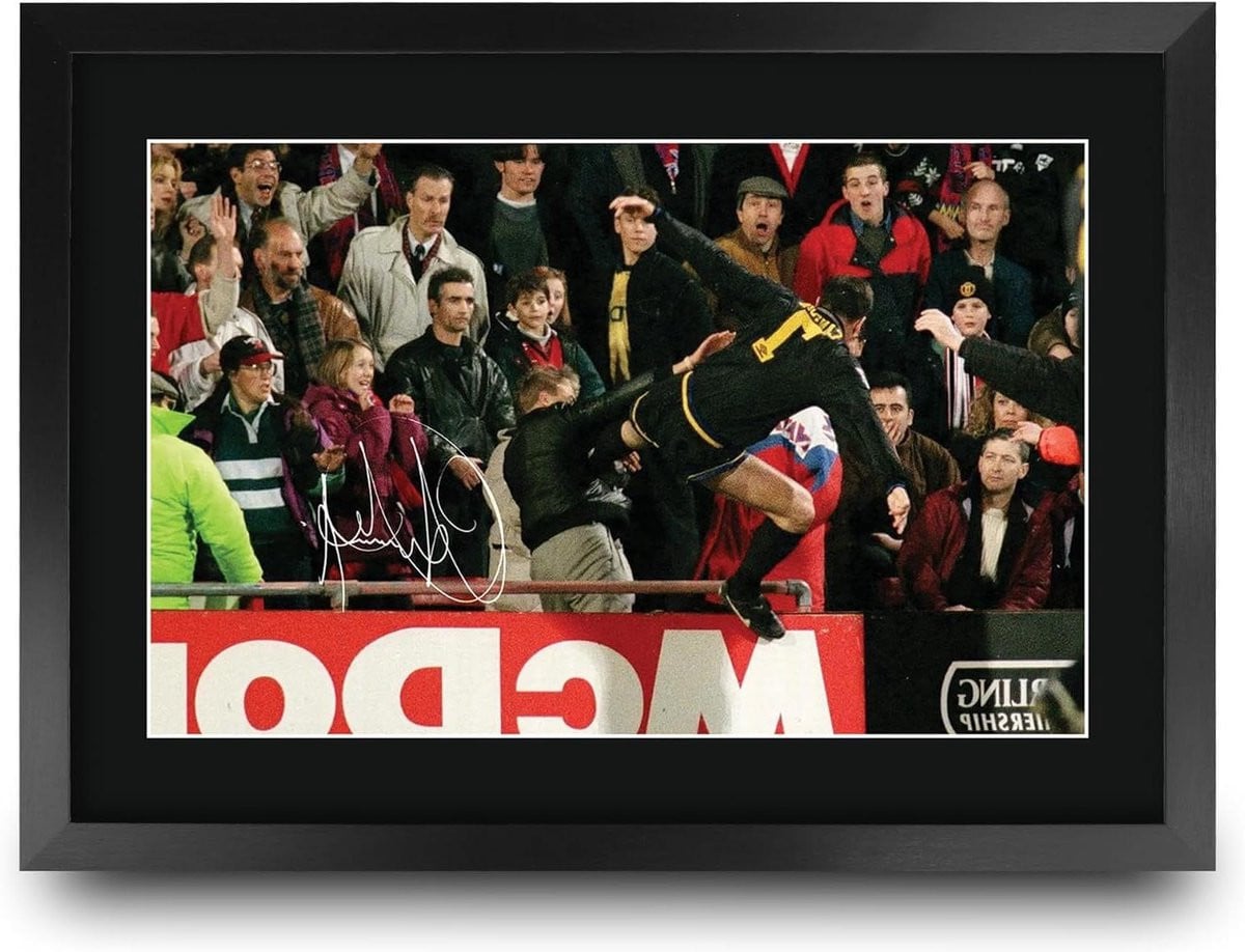 Ingelijste Voetbal Poster met Gesigneerde Foto Replica - A3 - Zwart