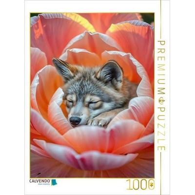 CALVENDO Puzzle Träumender Wolf im Blütenzauber | 1000 Teile Lege-Größe 64x48cm Foto-Puzzle für glückliche Stunden