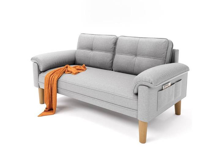 Canapé 2 Places - Bealife Canapé Scandinave - 2 Coussins - 2 Accoudoirs - Tissu - Bois - Salon - Chambre - 144 x 77 x 77 cm - Gris