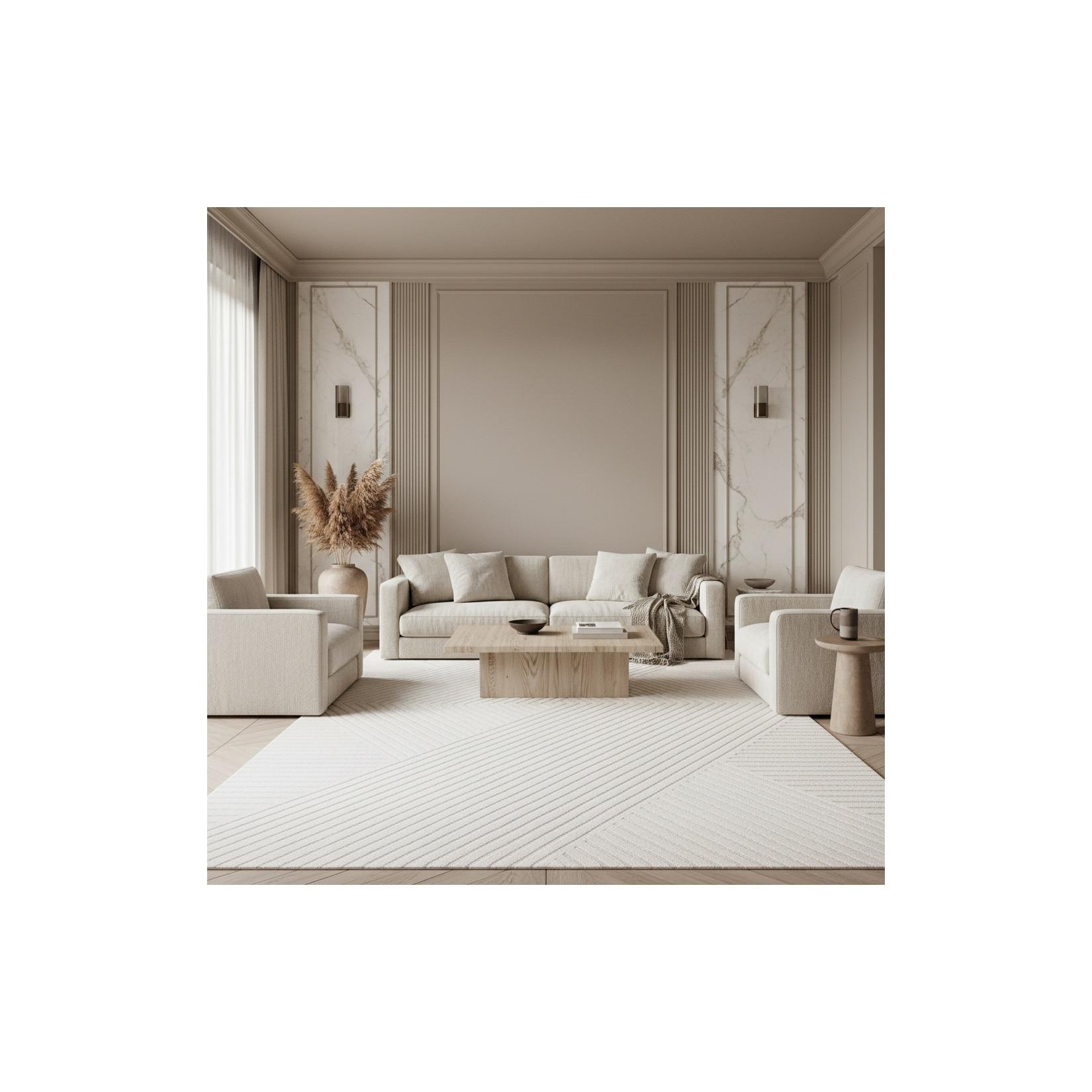 Teppich Kurzflor ILLER in Creme, mit 3D-Design, aus Jute, Florhöhe 12 mm, 280 x 370 cm