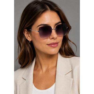 Sonnenbrille LAURA SCOTT, Damen, lila (grau), Sonnenbrillen Sonnenbrille, randloses Trapez-Design, silber glänzende Bügel, Filterkategorie 3