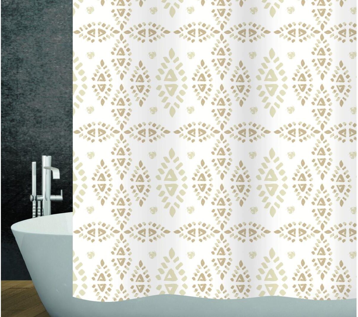 Duschvorhang DIAQUA "Pueblo", beige (weiß), B:180cm H:180cm, Kunststoff, Polyester, Duschvorhänge, Duschvorhang weiß B/H: 180cm x 180cm