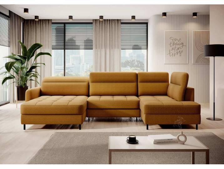 Sofa Belinda mit Schlaf- und Klappfunktion - Senfgelb - Links - Luxusbetten24