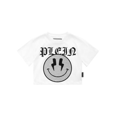 T-Shirt PHILIPP PLEIN "Smile", Damen, Gr. 14, weiß (01, weiß), Obermaterial: 100% Baumwolle. Besatz: 100% Glasfaser, Shirts T-Shirt