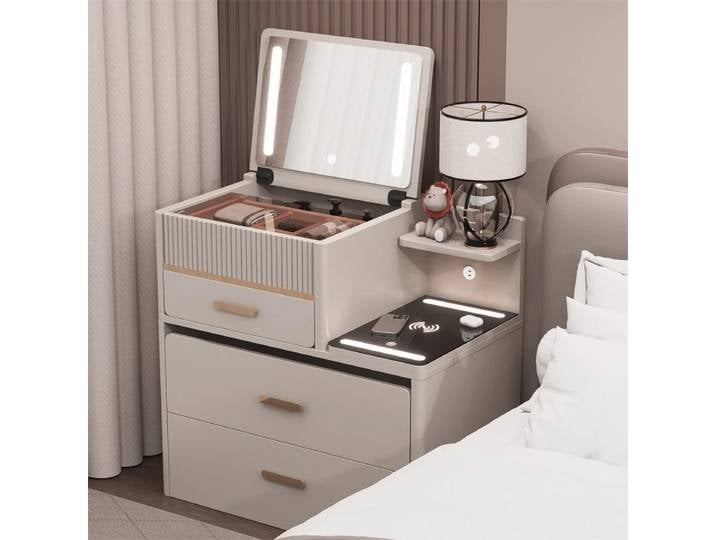 Vanité de maquillage multifonctionnelle avec lampe tabouret Bluetooth tables de chevet commode Table de chevet combinaison intégrée coiffeuse