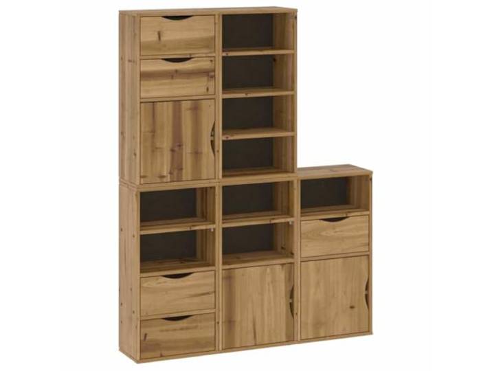 Kaorsrow Beistellschrank 5er Set ODDA Kiefer Massivholz 40x24x79 cm Modulare Holzregale mit Schubladen und Türen für Wohnzimmer, flexibel stapelbar mit Wandbefestigung.
