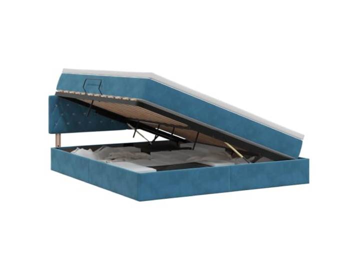 KTHLBRH Bett mit Stauraum, dunkelblau, 180 x 200 cm, Samt Hydraulischer Aufzug, Samtbezug, quadratische Griffe, mittelfeste Matratze, Platz unter Matratze