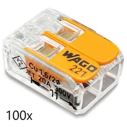100 x Wago 221-412 Verbindungsklemme mit Hebel transparent für alle Leiterarten 2-Leiter bis 4qmm