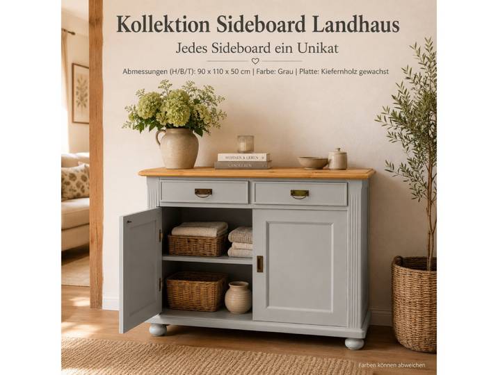 Wohnpalast Esstisch Landhaus Kommode 110 cm - Weichholz Kommode Anrichte