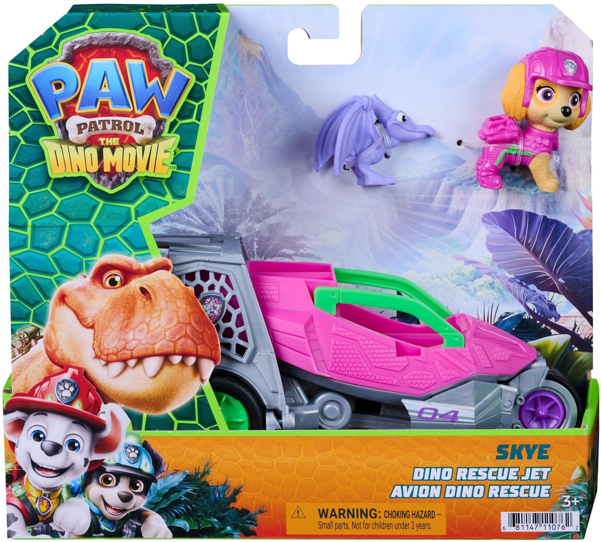 Spin Master PAW Patrol The Dino Movie Skye Dino Rescue Jet with Figures for Kids - Ages 3 and Up - Pink and Grey - 1 Vehicle and 2 Figures
