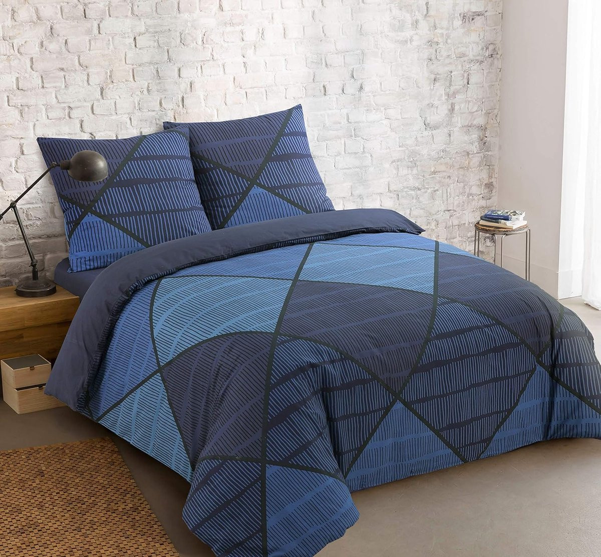 Duvet Cover Set Harold Blue 200x200 cm met 2 Kussenslopen 65x65 cm - 100% Katoen