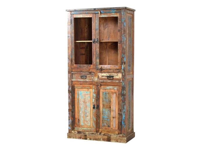 MiaMöbel Vitrine 'Seaside' Massivholz Recycletes Holz Shabby Chic Indien Indisch