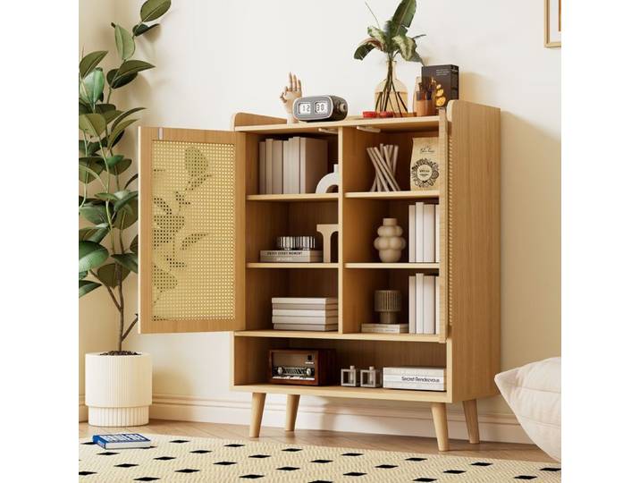 Armoire à chaussures en rotin naturel armoire à chaussures étagères à chaussures ont deux portes et cinq étagères pour le couloir.