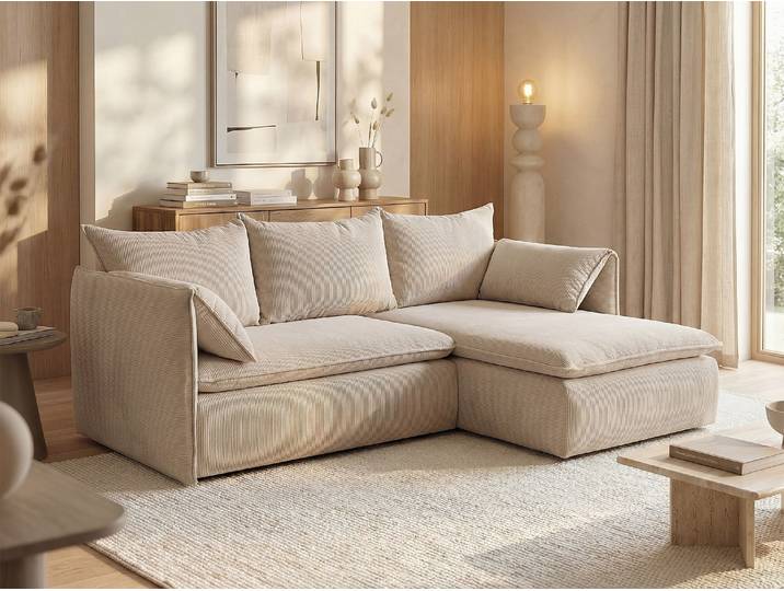 Ecksofa mit Schlaffunktion - Ecke Rechts - Feincord - Beige - TEODORA