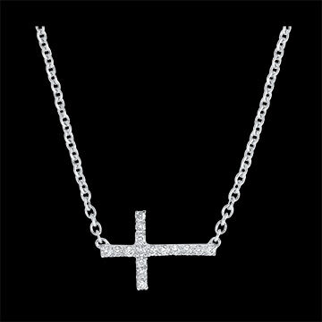 Edenly Halskette Frische - Kreuz - 9 Karat WeiÃŸgold und Diamanten