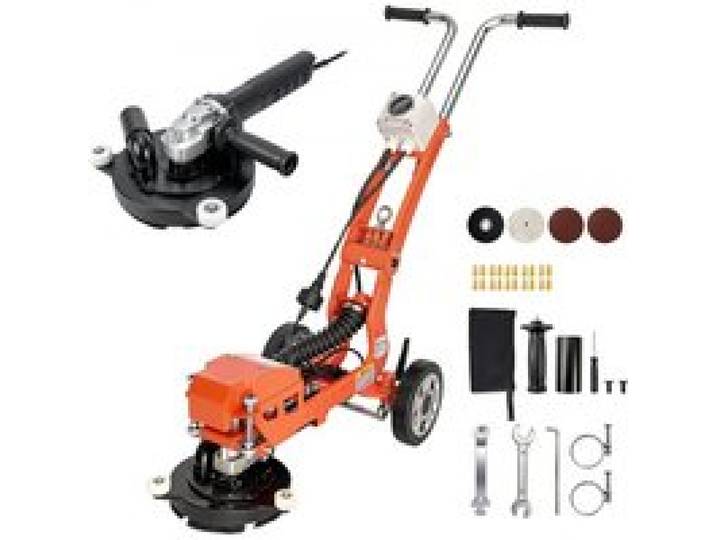 VEVOR Elektrischer Betonschleifer 1400W Bodenpolierer Handgeführt 3700U/min, Bodenschleifer zum Glätten von Beton Granit Marmor & Holzboden, 18cm Schleifscheibe, Ausziehbarer Griff, Absauganschluss