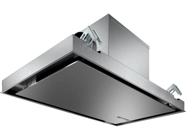 BOSCH Inselhaube DRC97AQ50 , Energieeffizienz: A, silber (edelstahlfarben), B:90cm T:50cm, Dunstabzugshauben, Leicht zu reinigender Innenraum & leiser SilentPowerDrive Motor, Inselhaube