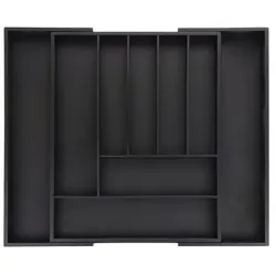relaxdays Besteckkasten ausziehbar aus Bambus bis 49,5 cm schwarz