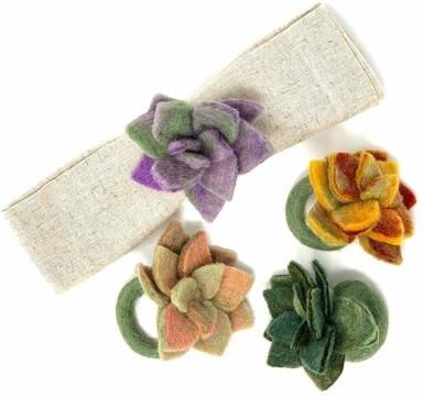 The Curated Nomad Thrift Handmade Felt Succulent Napkin Rings (Set of 4)