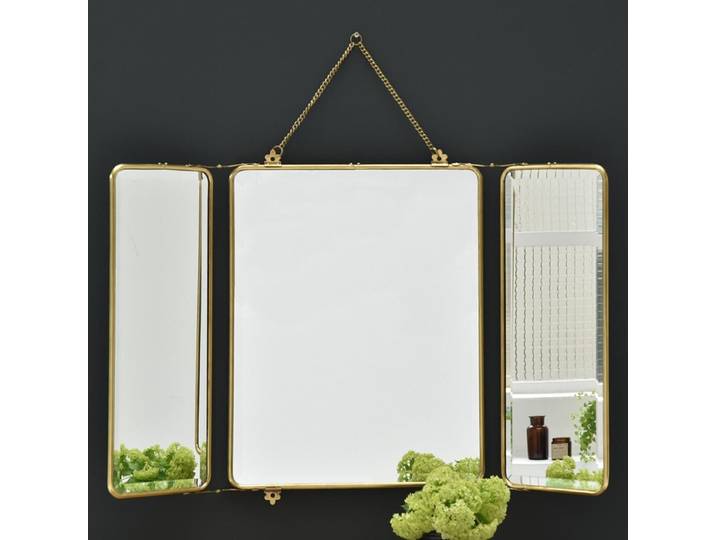 Miroir de barbier 3 faces en laiton avec chaîne 86 x 55 cm Chaumo