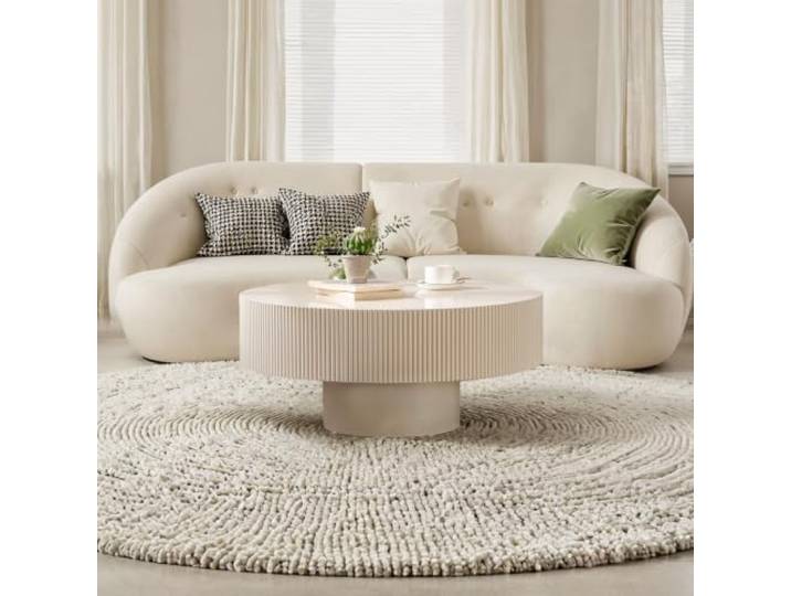 YYZIWYUN Runder Couchtisch in Trommelform Aus Holz Mit Rillenstruktur Moderner, Runder Couchtisch Aus Holz – Einzigartiger Beistelltisch Mit Rillenstruktur, Ideal Für Kleine Wohnzimmer