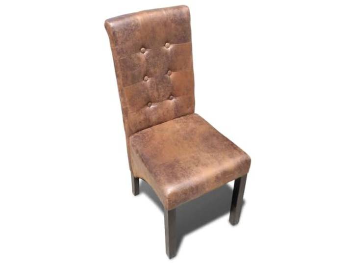 POUFGDR Essstühle, 2 Stück, Braun, Kunstleder Holzkonstruktion, 100 % Polyester, Wildlederoptik, gepolsterter Sitz und Rückenlehne, sechs buschige Knöpfe, 110 kg pro Sitz