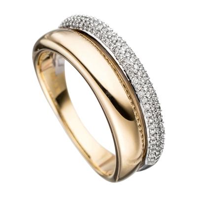 Diamantring JOBO "Ring mit 101 Diamanten" Gr. 50, gelb (gelbgold 585), Fingerringe, Damen, 50, SI = kleine Einschlüsse, Diamanten Gelbgold 585 Weißgold 585, Diamanten, Gelbgold 585, Weißgold 585, Diamantring, 585 Gold bicolor