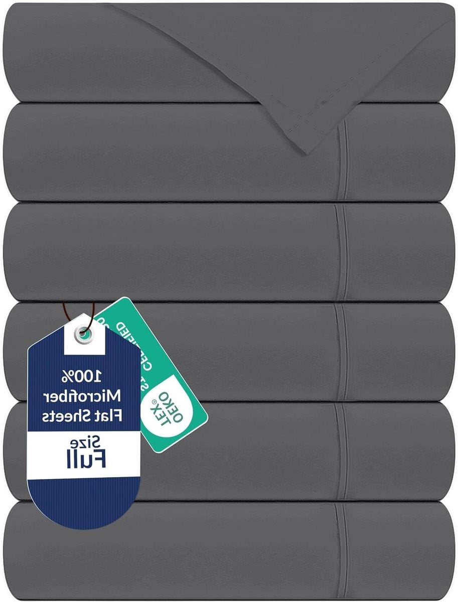 Set van 6 grijze platte lakens van dubbel geborstelde microvezel