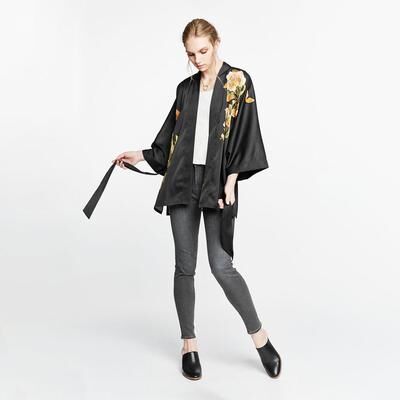 KIM + ONO Peony & Butterfly Kimono Jacket - Short   KIM+ONO - black / one size