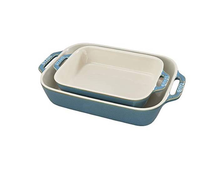 Staub Rechteckiges Auflaufformen-Set, Auflaufform, Keramik, 2-teilig, rustikales Türkis