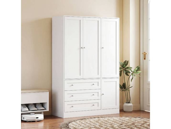 HOMCOM Armoire 4 Portes 3 Tiroirs Blanc 120x50x176,5cm Chambre