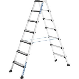 Zarges Stehleiter Comfortstep B, 41436, beidseitig begehbar, aus eloxiertem Aluminium, bis 150kg, mit 2 x 7 Stufen