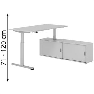 Hammerbacher Schreibtisch XMST, 29207, lichtgrau, mit Sideboard, elektrisch verstellbar, 160 x 160cm