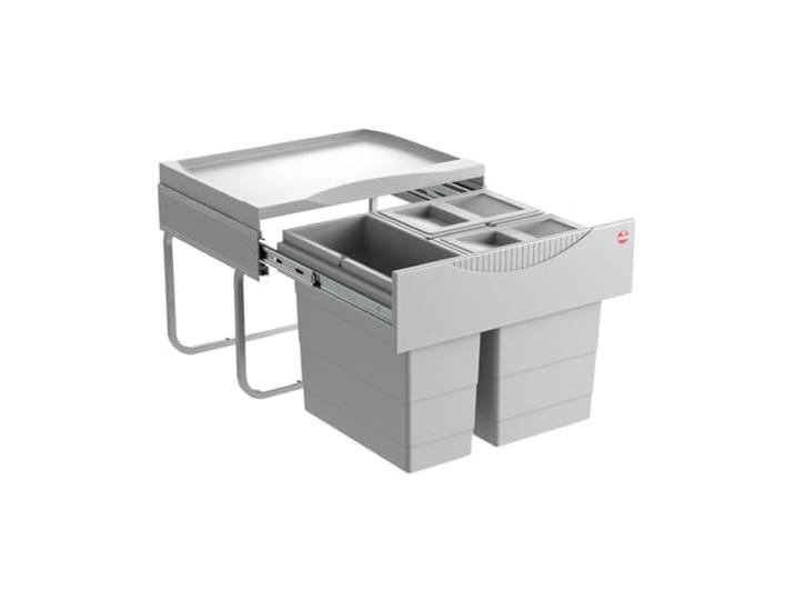 Hailo Abfallsammler 3644732 Abfalleimer 3fach mit 29 Liter Gesamtvolumen ab 50cm Unterschrankbreite montierbar Hellgrau