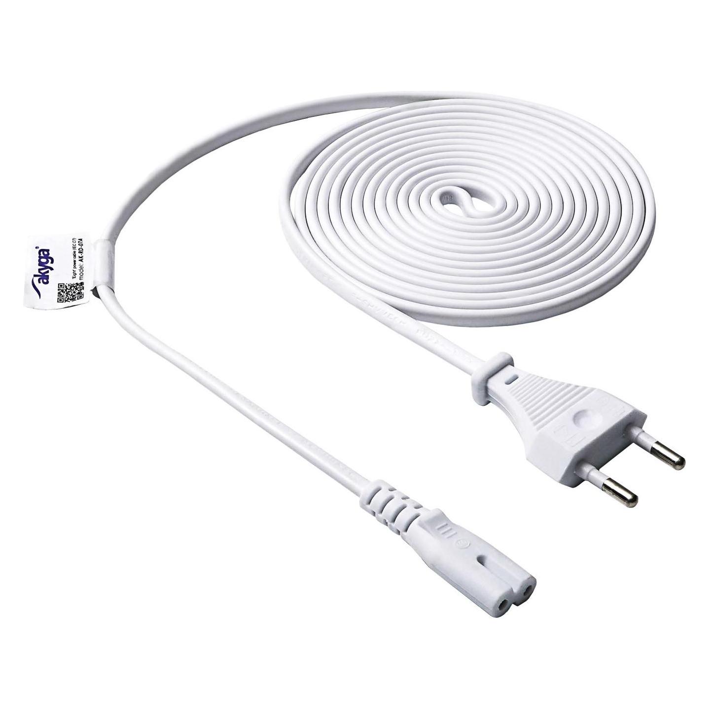 Akyga Strom Adapterkabel (1x Euro-Stecker - 1x Kleingeräte-Buchse C7) 3.00 m Wei (3 m) (AK-RD-07A)