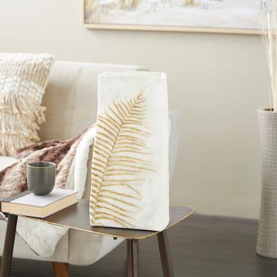 ARCILLA ELEMENTAL White Polystone Vase with Gold Leaf Imprint