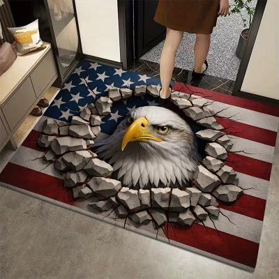 LightInthebox U.S. 250th Anniversary Doormat 3D Optical Illusion Bald Eagle Bursting Through 2D Flat Print Patriotic Welcome Rugs for Semiquincentennial Celebration 4th of July Independence Day