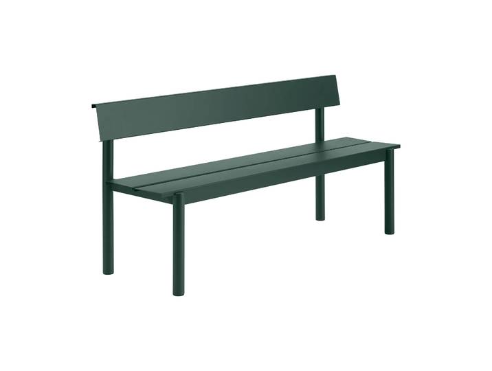 Muuto Linear Steel Bank mit Rückenlehne Dark green, 170x34 cm