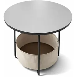 Relaxdays Runder Beistelltisch mit Korb Creme,Grau