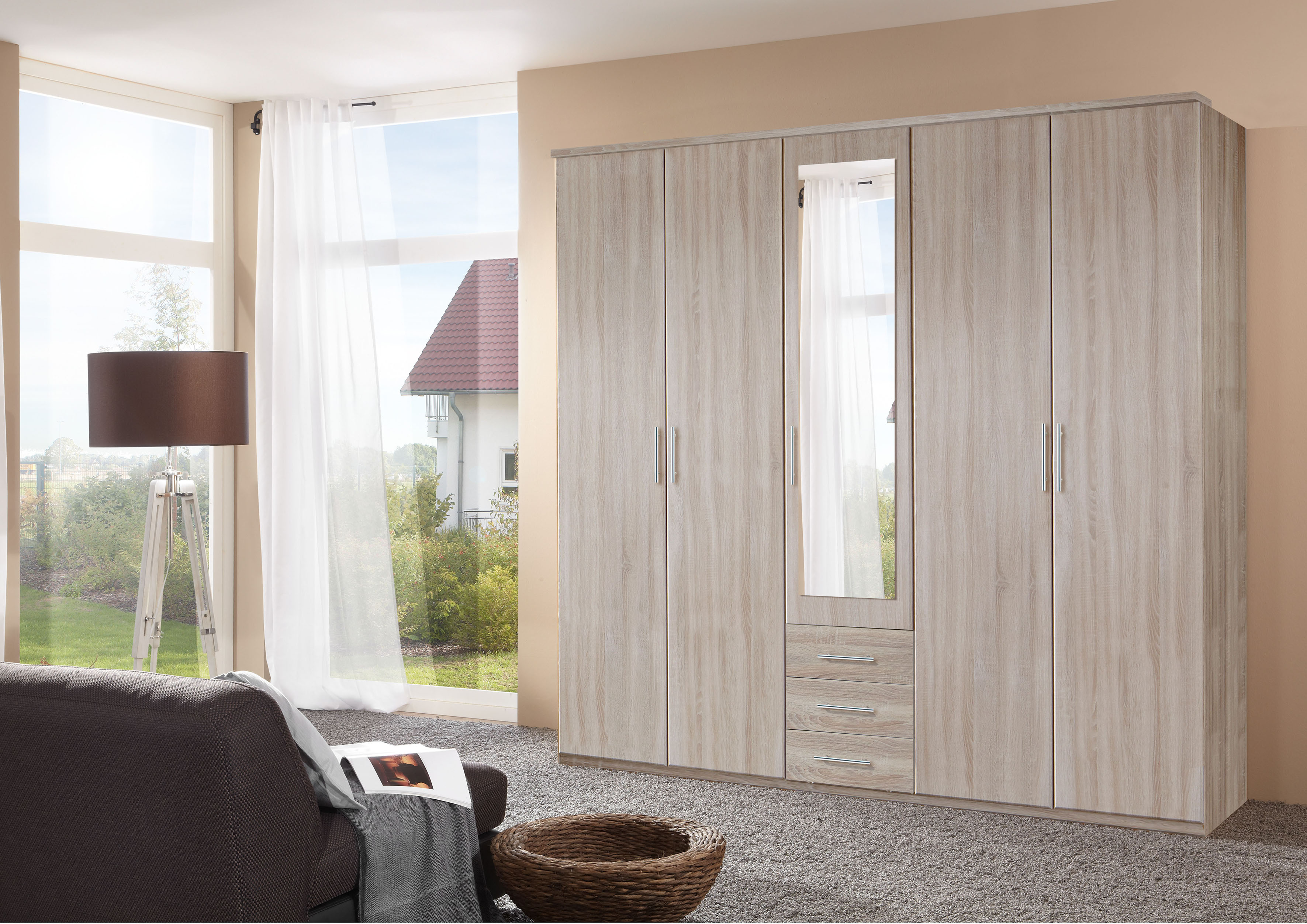Kleiderschrank WIMEX "Ben", braun (eiche sägerau nachbildung), B:225cm H:210cm T:58cm, Schränke, Kleiderschrank, mit jeweils drei Schubkästen