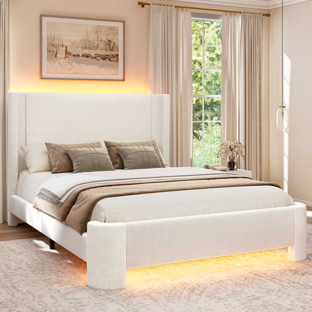 Brayden Studio Upholstered Bed Frame Yarn-Dyed Linen/White King(5')