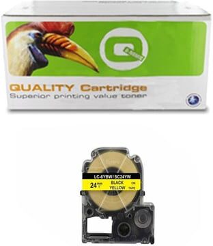 Q-Nomic LK-6YBP Cinta negra sobre amarillo pastel de 24 mm