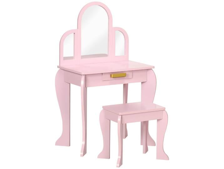 Homcom Coiffeuse pour enfants avec miroir et tabouret Coiffeuse pour enfants Table de maquillage pour filles de 3 à 6 ans avec tiroir rose