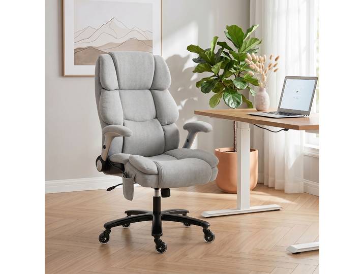 HOMCOM Fauteuil Bureau Extra Large Gris Soutien Lombaire Accoudoirs