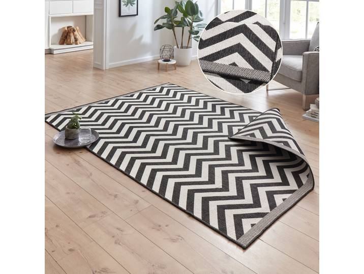 Teppich NORTHRUGS Palma Wendeteppich Gr. 3, schwarz, B:120cm H:5mm L:170cm, Kunstfaser, Teppiche, Teppich, In-& Outdoor, Wetterfest, Balkon, Läufer, Wohnzimmer, Wasserfest