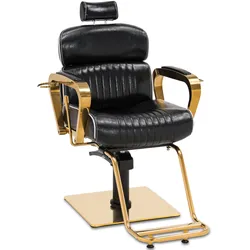 Barberpub Friseurstuhl mit Kopfstütze, Friseursessel Höhenverstellbar Kippbar für Herren Damen, Friseureinrichtung Bedienungsstuhl Vintage Retro, Kunstleder, 3078 (Schwarz-Gold)