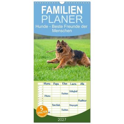 Familienplaner 2027 - Hunde - Beste Freunde der Menschen mit 5 Spalten (Wandkalender, 21 x 45 cm) CALVENDO