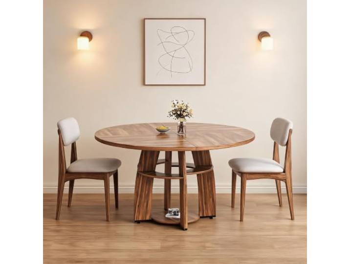 Litake Runder Esstisch 120 cm Aus Walnussholz Für 4–6 Personen Runder Küchentisch mit Ablage, höhenverstellbaren Füßen & Skandinavischem Design für Esszimmer, Küche, Homeoffice