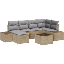 vidaXL 7-teiliges Garten Sofa Set mit Kissen Schwarz Poly-Rattan