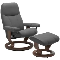 Stressless Sessel mit Hocker Consul Classic Leder Grau Batick Grey M (Medium)